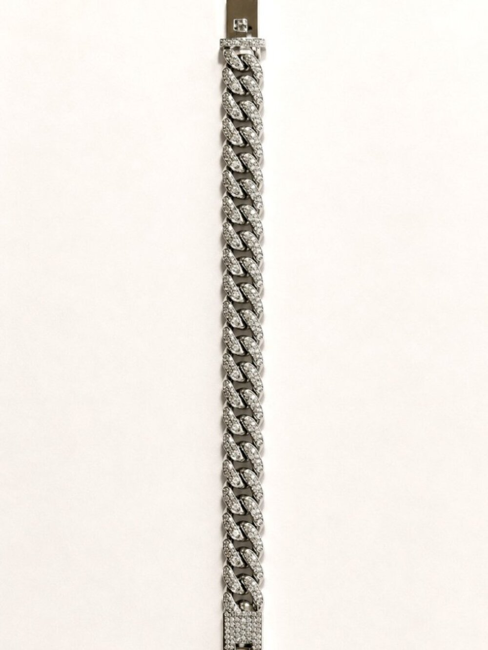 Unisex Iced-Out Cuban Link Bracelet Silver Tone Metal Pavé Crystal NWOT - Picture 4 of 5